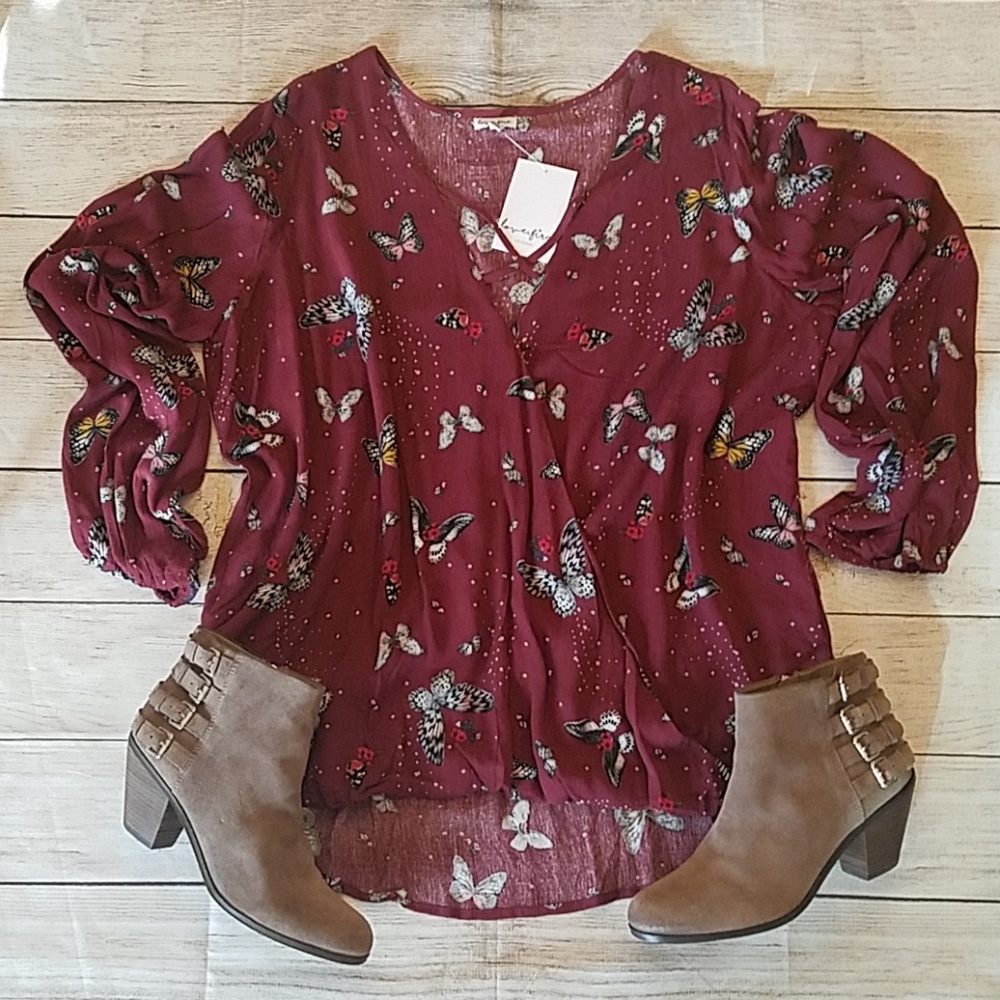 NWT Lovefire Burgundy Asymmetrical Tunic 2X